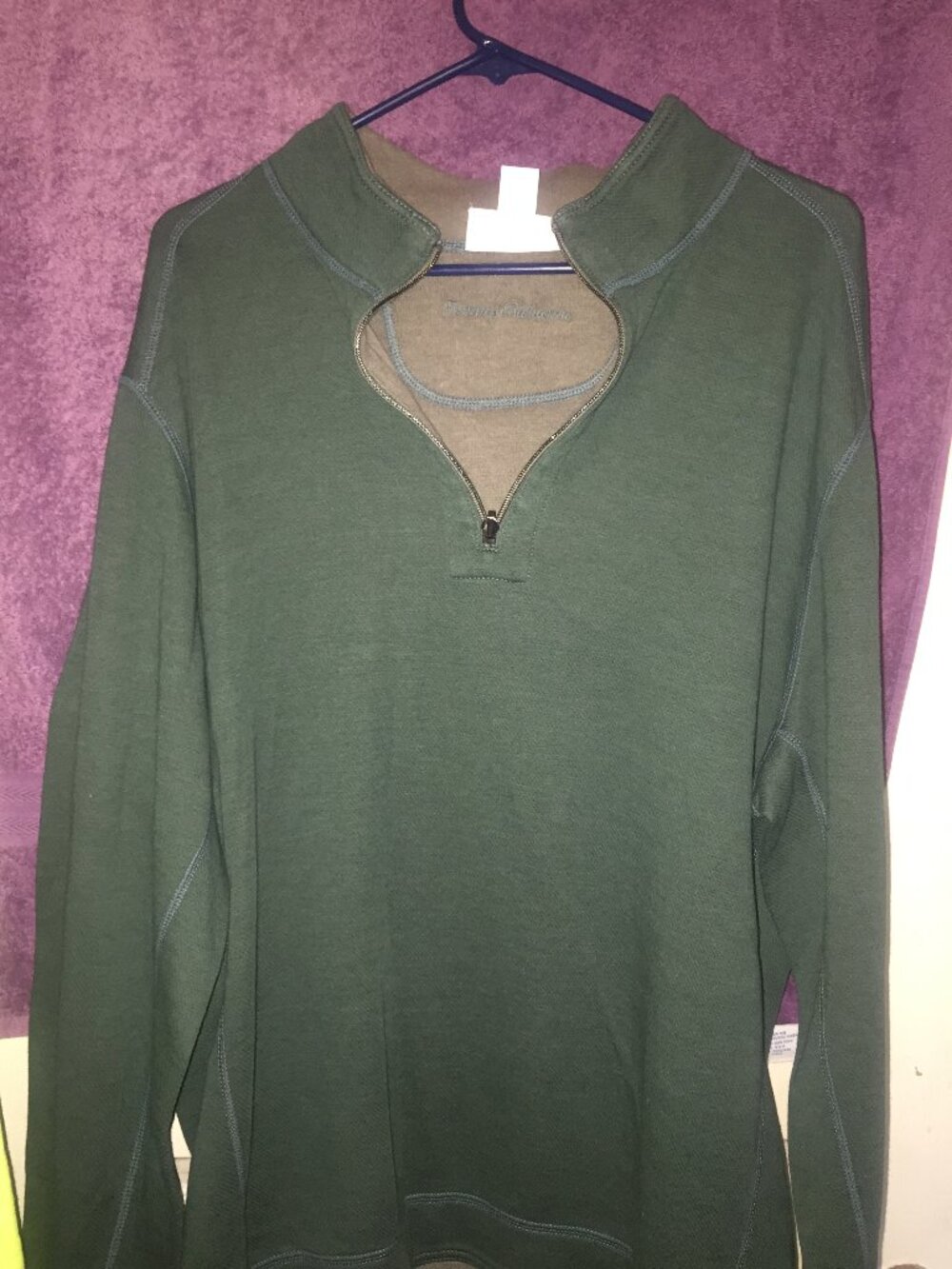 Tommy Bahama Coverup L/G GREEN/BEIGE Marlin Reversible Quarter Zip